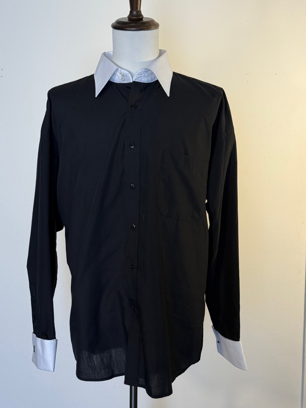 Jean Paul Black Dress Shirt White Contrast Collar Cuffs.  XL NWT Italy